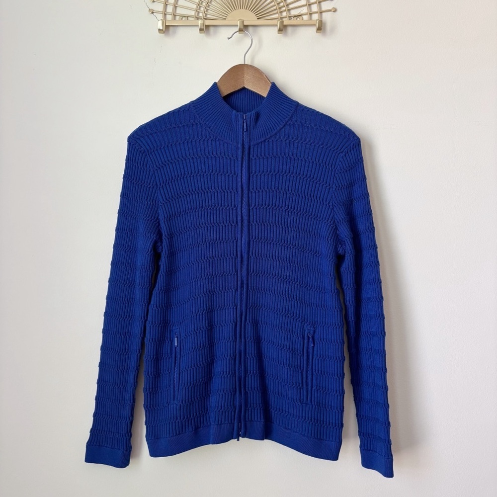 Edinburgh Knitwear Cobalt Blue Zip Front Cardigan Sweater Large